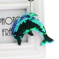 Blue and green flip mermaid sequin dolphin keychain with silver metal ring - Dolphin (Green)