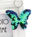 Sparkly butterfly sequin keychain with green and blue gradient finish and silver ring - Butterfly (Green)