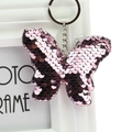 Pink butterfly sequin keychain with metallic glitter finish and silver metal ring - Butterfly (Light Pink)