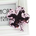 Pink sequin four-leaf clover keychain with silver metal clip for handbags and car keys - Clover (Light Pink)