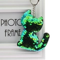 Cat shape sequin keychain pendant with green and blue metallic gradient finish - Cat (Green)