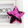 Sparkly rose pink star sequin keychain charm with silver chain for bags and car keys - Star (Rose Red)