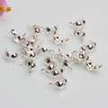 Silver finish semicircular crimp bead covers with loops for DIY jewelry making - 4mm Double Loop Bead Tips / Silver
