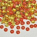 Golden five-petal flower bead caps with red enamel for jewelry making and DIY bracelets - 7mm / Bright Red (P300)