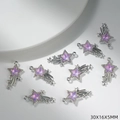 Macro detail of a purple star meteor charm with silver finish for DIY jewelry making - Light Purple Star Style (G159)