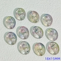 Set mit 11 ovalen Glasperlen mit AB-Beschichtung und Rosenblüten-Relief, 18x15mm - AB-Farbe