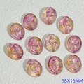 Rosa ovale 18x15mm Glasperle mit innerem Rosendesign und goldfarbenen Folienflocken - Gold Violett