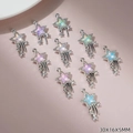 Star-shaped meteor pendant charm with colorful center stones and pavé edges, size 30x16x5mm - Mixed Colors Meteor Style (G158)