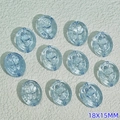 10er Set hellblaue ovale Glasperlen 15x18mm mit Rosenmuster für DIY Schmuckherstellung - Hellblau