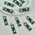 Ciondolo a forma di bambù verde scuro con foglie argentate per creazione gioielli - Dark Green Bamboo Style (B801)