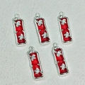 Set of five red resin rectangular pendants with silver leaf metal frames for DIY jewelry - Cinnabar Red Bamboo Style (B803)