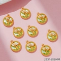 Detail of enamel lotus charms with gold beaded edges for DIY jewelry making 29x16mm - Green Lotus (G335)