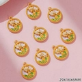 Macro detail of nine lotus enamel pendants with gold finish measuring 29x16x6mm - Purple Lotus (G336)