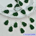Close-up of green gourd DIY charms with silver edges and Fu character relief - B807# Dark Green Calabash