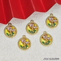 Set of 5 Chinese style gold lotus flower charms in purple and green for DIY jewelry - Yellow Lotus (G333)