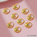 Detailed view of nine gold bamboo ruyi lock charms with purple and green accents - Pink