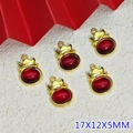 Detail view of five red resin pendant charms with gold-plated crown tops for DIY jewelry - Red Style (B662)