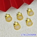 Detailed macro view of 5 golden crown pendants with white opal stones and size dimensions - White Style (B663)