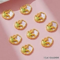 Detailed view of nine purple corn-shaped jewelry pendants with gold metal frames and dimensions - Purple