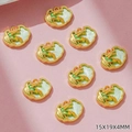Detailed view of corn-shaped alloy pendants with green enamel and size 15x19x4mm - Green