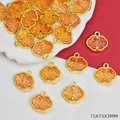 Ciondolo nuvola Ruyi dorato con inserto arancione per gioielli fai da te 15x15x3mm - Stile Serratura / Arancione (B933)