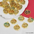 Ciondolo per gioielli fai da te in smalto a forma di nuvola con cornice dorata 15x15x3mm - Stile Serratura / Arancione Verde (B935)
