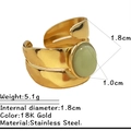 Elegante anello aperto in acciaio inossidabile placcato oro 18K con pietra naturale verde - Stile Ovale Elegante (JZ-YS702-7)
