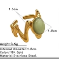 Bague vague en acier inoxydable doré ornée d'une pierre naturelle verte translucide - Style à Motif de Vague (JZ-YS702-3)