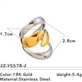 Bague géométrique minimaliste en acier inoxydable bicolore or 18 carats et argent - Réglable / Style de conception géométrique simplifié (JZ-YS578-J) / Bicolore (Or et Argent)