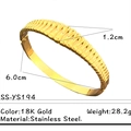 Bracciale rigido in acciaio inossidabile oro 18 carati con design a coste strutturato - Diametro Interno 6,0cm Larghezza 1,2cm
