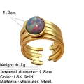 Anello vintage francese in acciaio inossidabile placcato oro 18K con pietra colorata - Stile Fantasma a Fasce Parallele Multistrato (JZ-YS704-4)