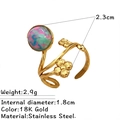 Anello in acciaio inossidabile placcato oro 18K con perla opale e rilievi floreali - Stile Fantasma Goffrato Foglia di Fiore (JZ-YS704-5)