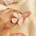 Goldener Blumenring mit rosa Emaillenblüten als stilvolle Schmuckvariante - Rosa Fünfblättrige Blume Stil (JZ-YS432-2)