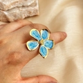 Goldener Blumenring mit blauen Emaille-Spiralen am Finger für Damen - Blau Wirbelblume Stil (JZ-YS432-3)