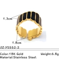Breiter verstellbarer Edelstahlring 18K Gold mit schwarzen Emaille-Streifen Design - Schwarzer Welle Breiter Ring (JZ-YS552-2)