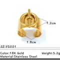 Anello aperto largo in acciaio inossidabile placcato oro 18K con design a T - Stile Decorativo con Chiusura a Scomparsa (JZ-YS001) / Oro