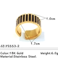 Breiter offener Ring aus 18K vergoldetem Edelstahl mit schwarzen Emaille-Streifen - Schwarzer Vertikaler Streifenring (JZ-YS553-2)