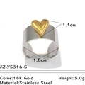 Anello aperto bicolore in acciaio inossidabile con cuore in oro 18K e base argento - Stile Fascia Argento con Cuore Oro (JZ-YS316-S) / Fascia d'argento con cuore d'oro