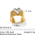 Two-tone 18K gold plated stainless steel open ring with silver 3D heart design - Gold Band with Silver Heart Style (JZ-YS316-G)