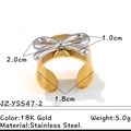 18K gold-plated stainless steel open ring with a silver bow design and size dimensions - Gold Band with Silver Bow Style (JZ-YS547-2)
