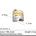 Bague entrelacée bicolore en acier inoxydable avec finition or 18 carats bijoux - Réglable / Style croisé de nœud papillon (JZ-YS555-J) / Bicolore (Or et Argent)