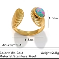Anello regolabile in acciaio inossidabile oro 18K con pietra naturale e conchiglia - Doppia Conchiglia Dorata con Pietra Iridescente (JZ-YS715-1)