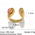 Anello regolabile in acciaio inox 18K a conchiglia con gemma rosa maculata - Doppia Conchiglia Dorata con Pietra Maculata Rosa (JZ-YS715-2)