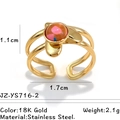 Anello aperto in acciaio inossidabile dorato 18K con pietra rosa arancio - Cuore Cavo Dorato con Pietra Maculata Arancione (JZ-YS716-2)