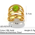 Anello aperto a tre strati in acciaio inossidabile oro 18K con pietra verde marmorizzata - Stile Triplo Strato Oro Pietra Verde (JZ-YS707-1)
