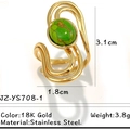 Anello aperto a S in acciaio inossidabile oro 18K con pietra naturale verde tonda - Stile Aerodinamico Oro Pietra Verde (JZ-YS708-1)