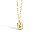 Rechthoekige gouden hanger met gegraveerde ster en zirkonia aan een fijne ketting - Koper Verguld 18K Goud / Gouden Rechthoekige Ketting