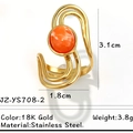 Anello aperto in acciaio inossidabile placcato oro 18K con pietra arancione marmorizzata - Stile Aerodinamico Oro Pietra Arancione (JZ-YS708-2)