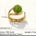 Bague réglable en acier inoxydable finition or 18K avec incrustation de pierre verte - Style Spirale Or Pierre Verte (JZ-YS710-1)