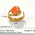 Bague en acier inoxydable plaqué or 18 carats avec pierre naturelle orange ovale - Style Spirale Or Pierre Orange (JZ-YS710-2)
